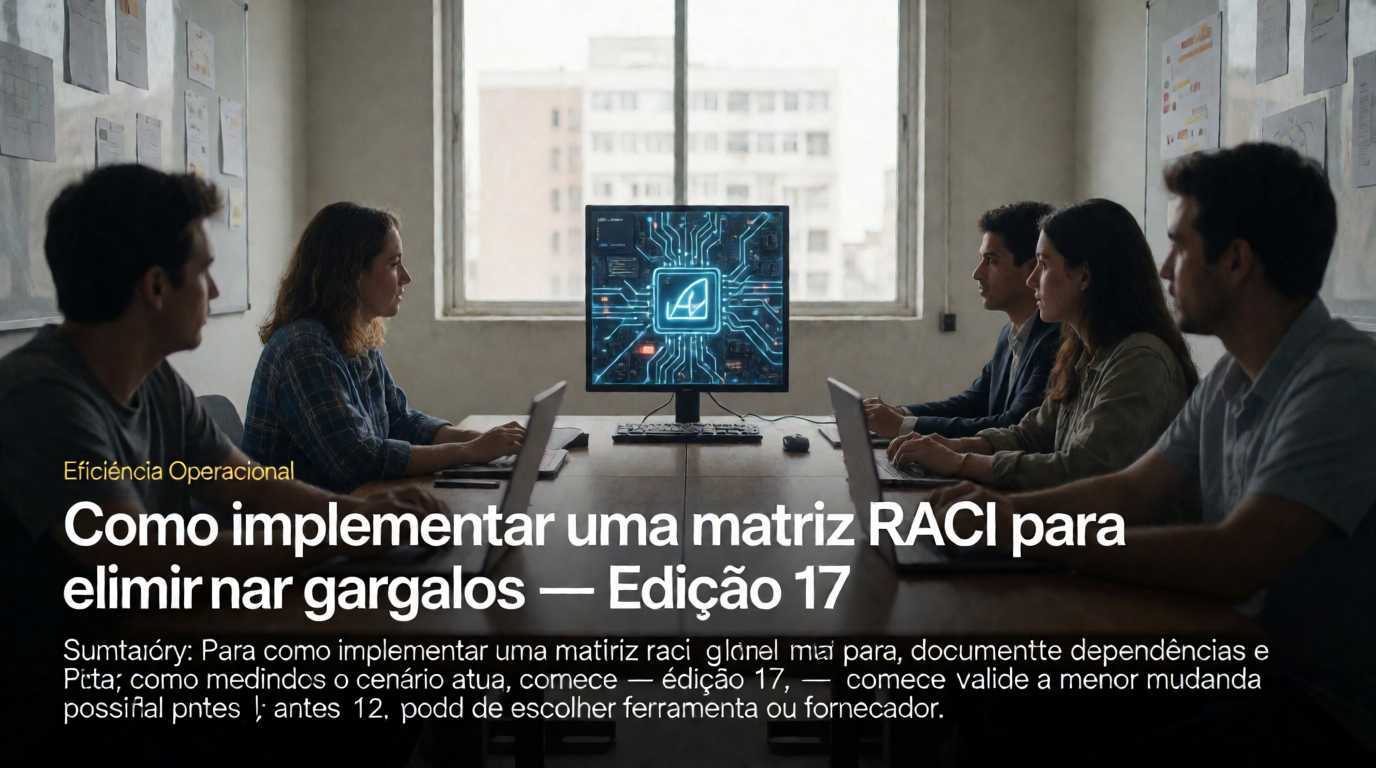 Capa editorial local sobre eficiência operacional; tema: Como implementar uma matriz RACI para eliminar gargalos — Edição 17