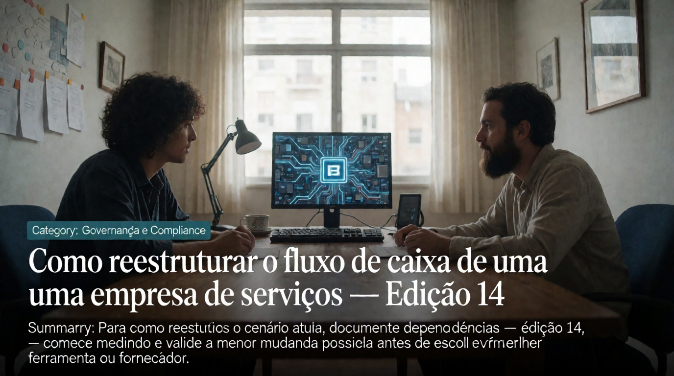 Capa editorial local sobre governança e compliance; tema: Como reestruturar o fluxo de caixa de uma empresa de serviços — Edição 14