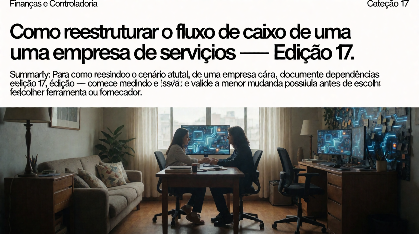 Capa editorial local sobre finanças e controladoria; tema: Como reestruturar o fluxo de caixa de uma empresa de serviços — Edição 17