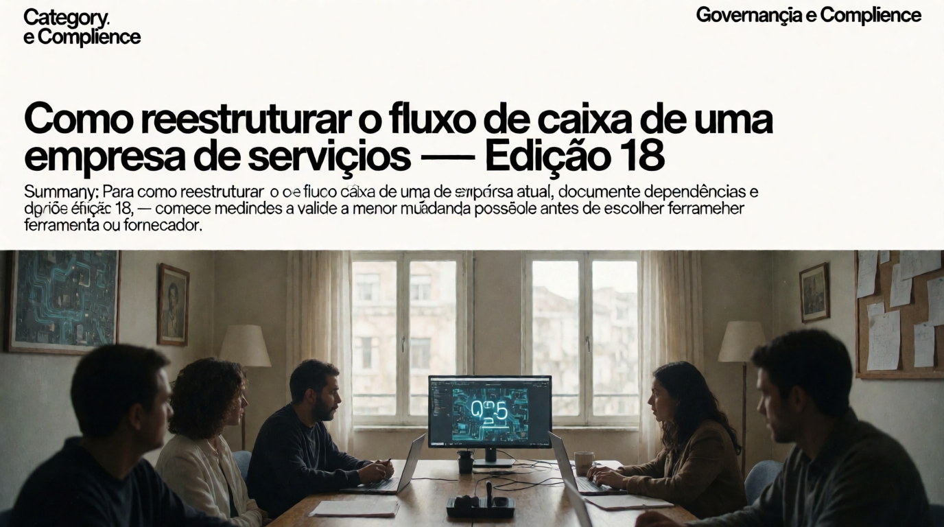 Capa editorial local sobre governança e compliance; tema: Como reestruturar o fluxo de caixa de uma empresa de serviços — Edição 18