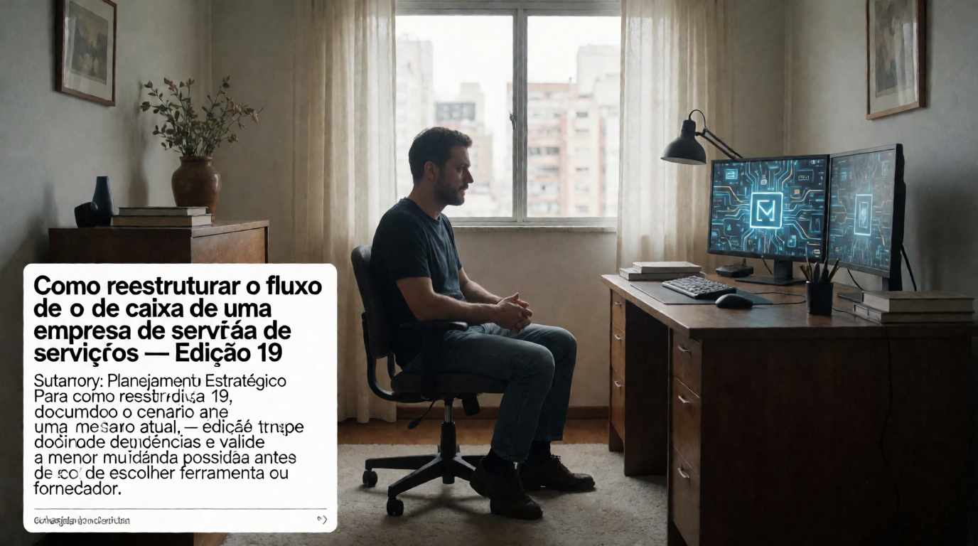 Capa editorial local sobre planejamento estratégico; tema: Como reestruturar o fluxo de caixa de uma empresa de serviços — Edição 19