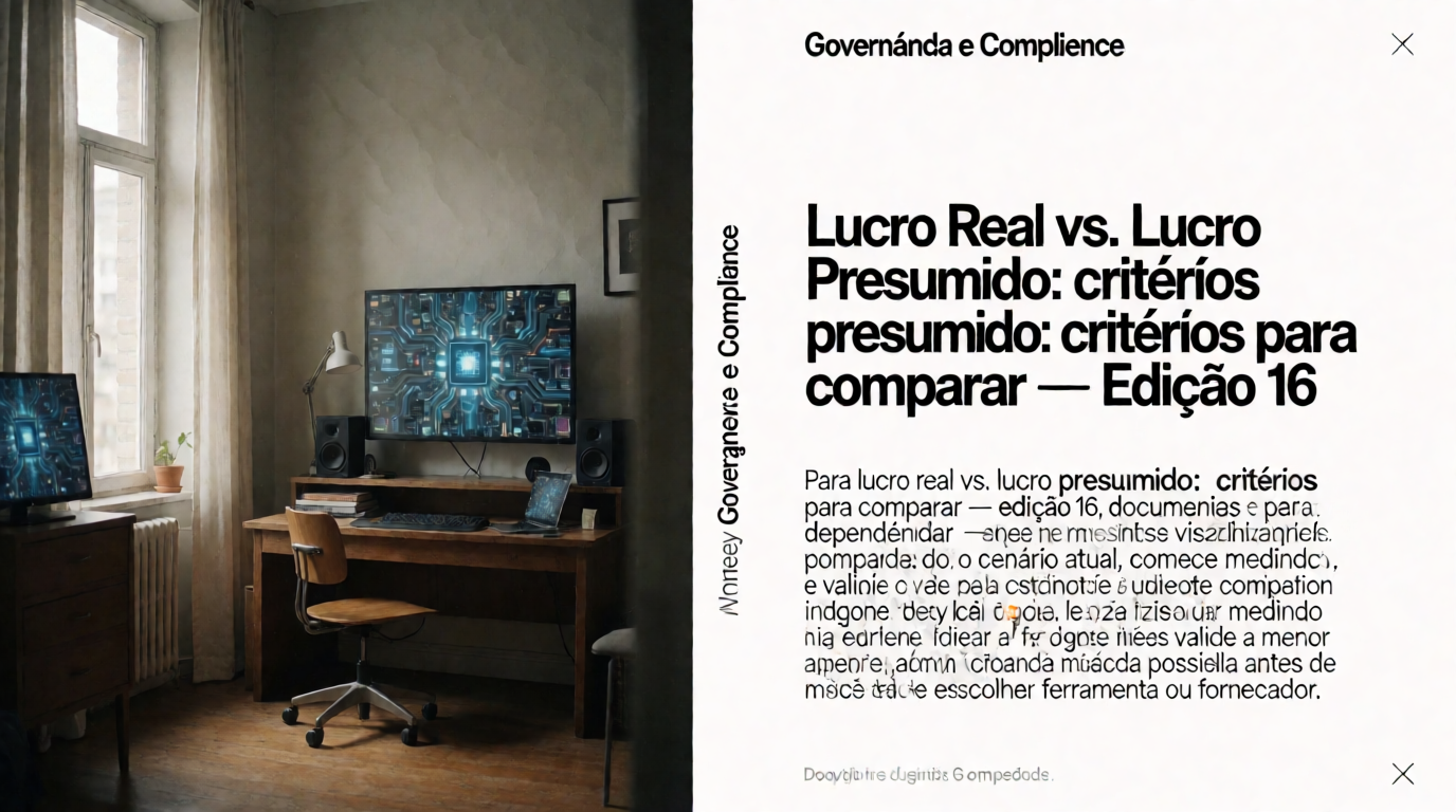 Capa editorial local sobre governança e compliance; tema: Lucro Real vs. Lucro Presumido: critérios para comparar — Edição 16