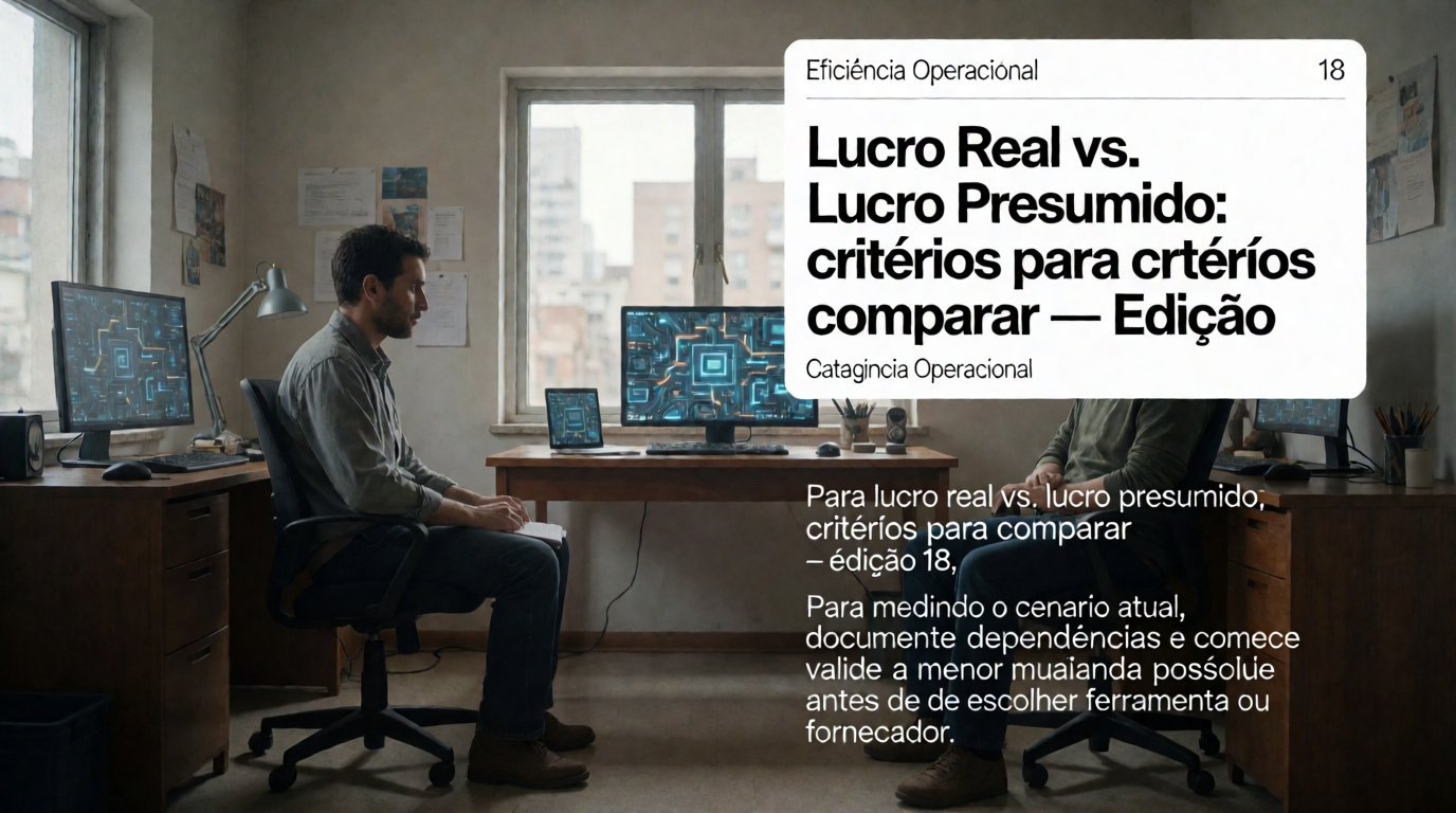 Capa editorial local sobre eficiência operacional; tema: Lucro Real vs. Lucro Presumido: critérios para comparar — Edição 18